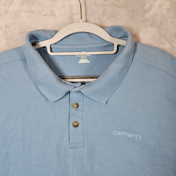 Carhartt Mens Polo Shirt 2XL Blue 100% Cotton Short Sleeve Classic Fit Casual - Picture 8 of 13